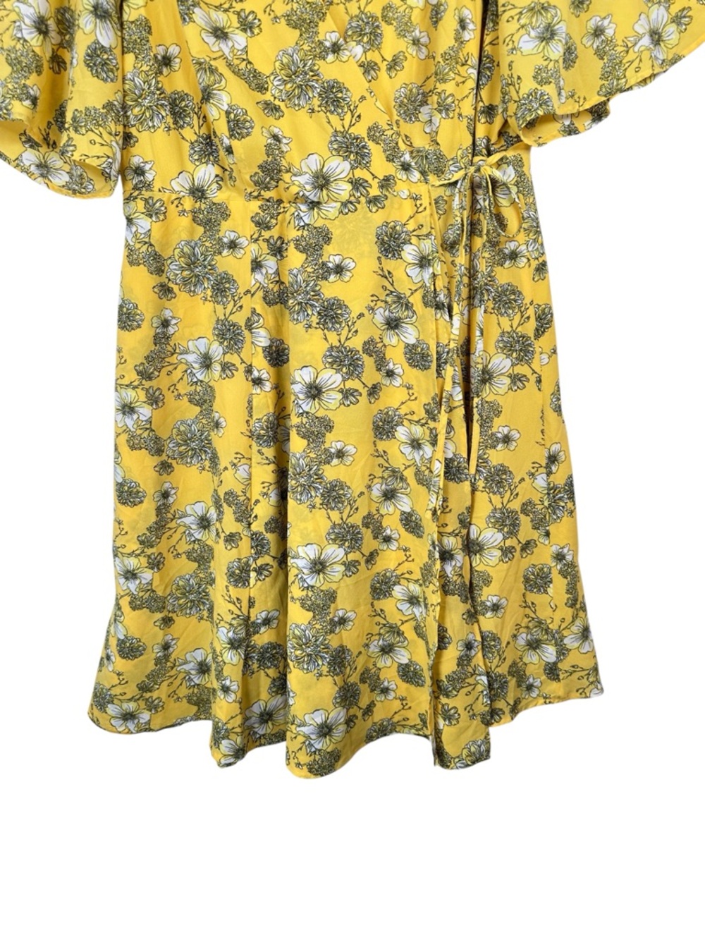Torrid Floral Georgette Faux Wrap Dress Yellow Flutter Sleeve Womens Size 14 - Picture 3 of 16